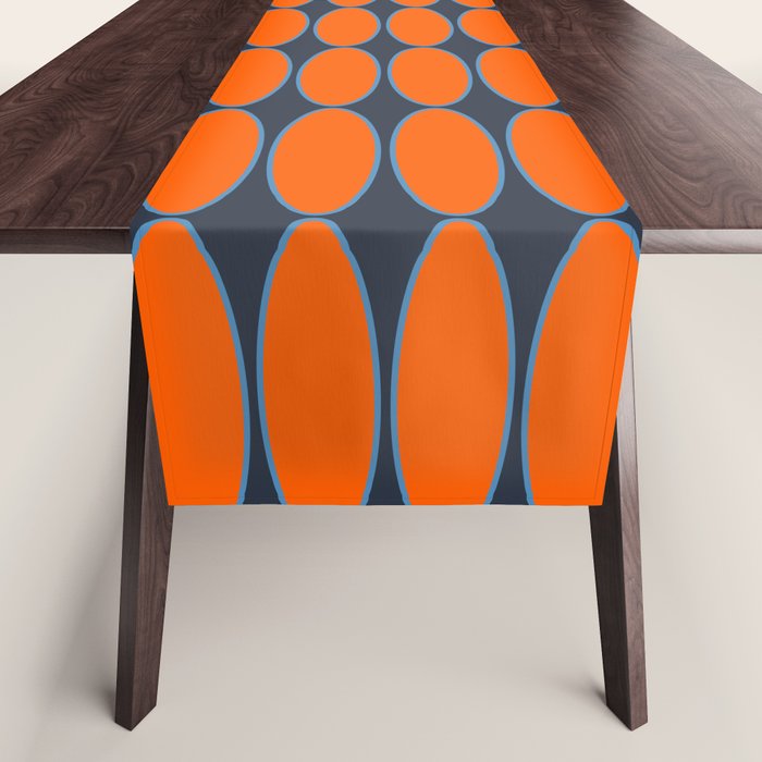 Mid Century Modern Geometric Ovalia Pattern in Orange and Navy Blue Table Runner Gallery Image 1