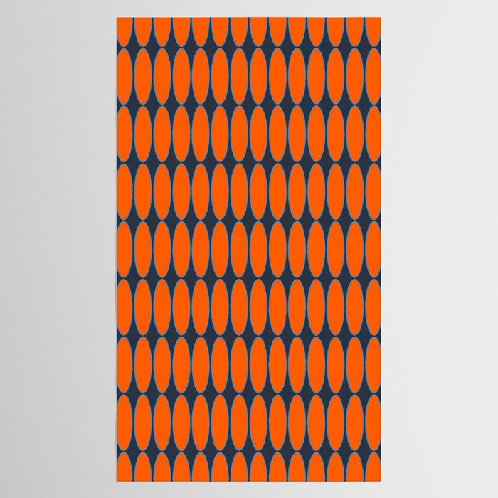 Mid Century Modern Geometric Ovalia Pattern in Orange and Navy Blue Tablecloth Gallery Image 2