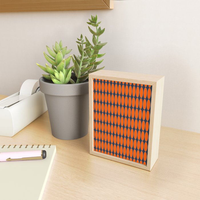 Mid Century Modern Geometric Ovalia Pattern in Orange and Navy Blue Mini Art Print Gallery Image 2