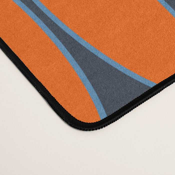 Mid Century Modern Geometric Ovalia Pattern in Orange and Navy Blue Desk Mat Gallery Image 4