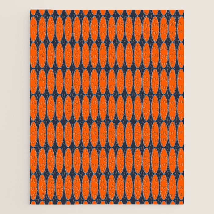 Mid Century Modern Geometric Ovalia Pattern in Orange and Navy Blue Jigsaw Puzzle Gallery Image 1
