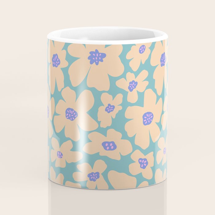 Retro Daisy - Turquoise, Very Peri, Pink, cream Coffee Mug Gallery Image 4