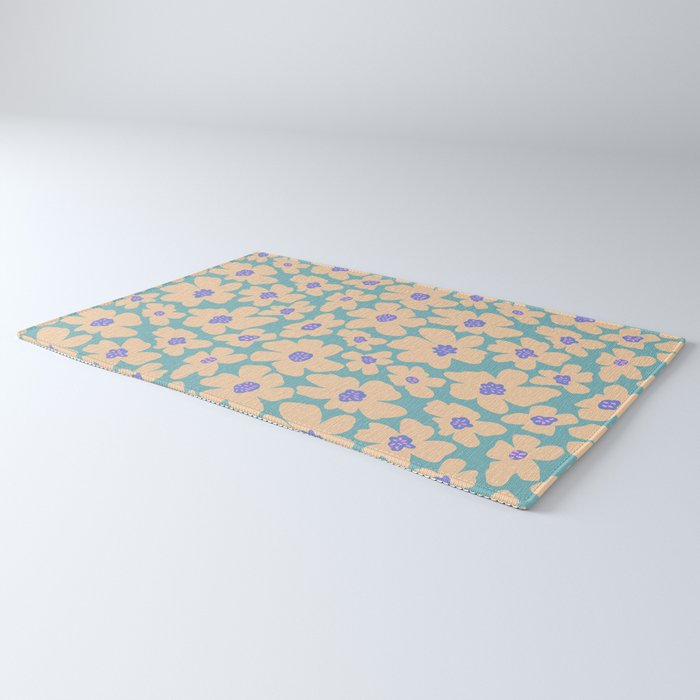 Retro Daisy - Turquoise, Very Peri, Pink, cream Rug Gallery Image 3