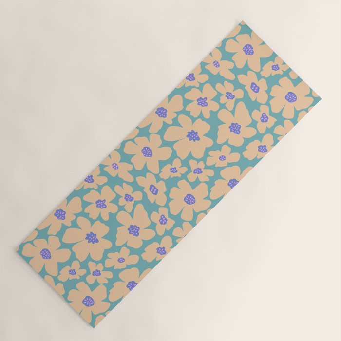 Retro Daisy - Turquoise, Very Peri, Pink, cream Yoga Mat Gallery Image 1