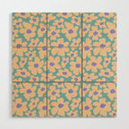 Retro Daisy - Turquoise, Very Peri, Pink, cream Wood Wall Art Gallery Image 1