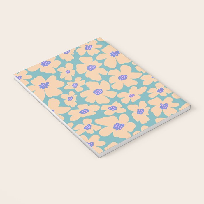 Retro Daisy - Turquoise, Very Peri, Pink, cream Notebook Gallery Image 3