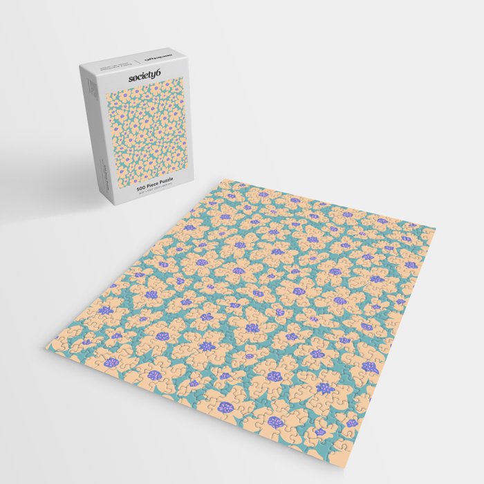 Retro Daisy - Turquoise, Very Peri, Pink, cream Jigsaw Puzzle Gallery Image 2
