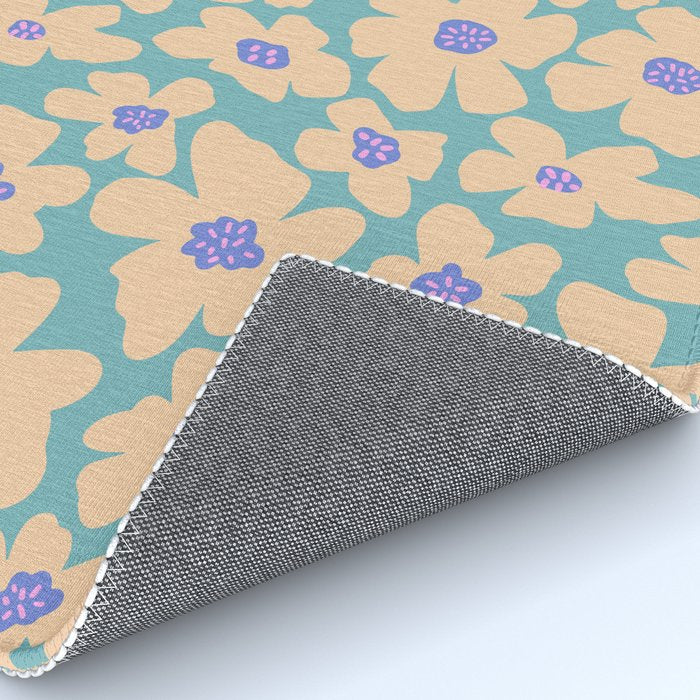 Retro Daisy - Turquoise, Very Peri, Pink, cream Rug Gallery Image 4