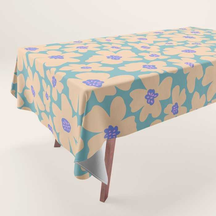 Retro Daisy - Turquoise, Very Peri, Pink, cream Tablecloth Gallery Image 1