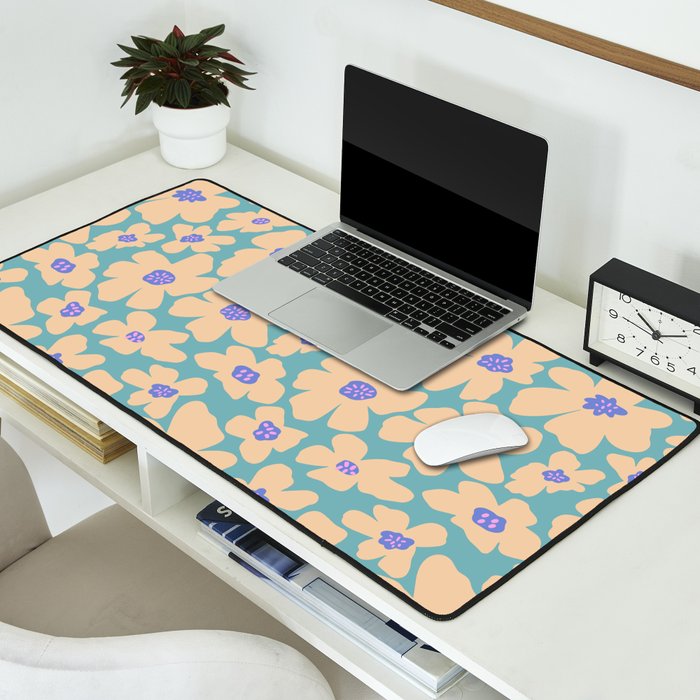 Retro Daisy - Turquoise, Very Peri, Pink, cream Desk Mat Gallery Image 2
