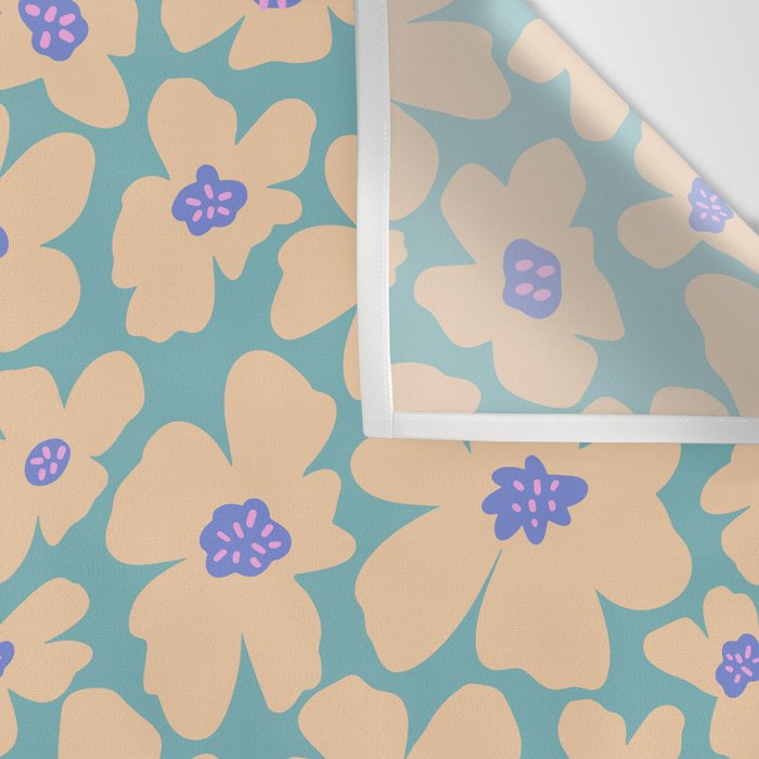 Retro Daisy - Turquoise, Very Peri, Pink, cream Wall Tapestry Gallery Image 3