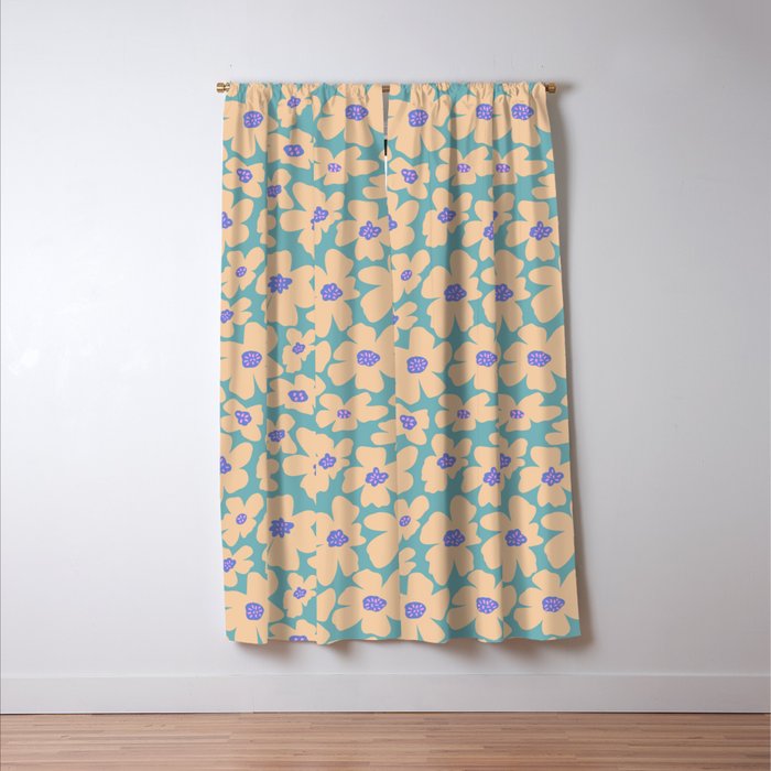 Retro Daisy - Turquoise, Very Peri, Pink, cream Window Curtain Gallery Image 3