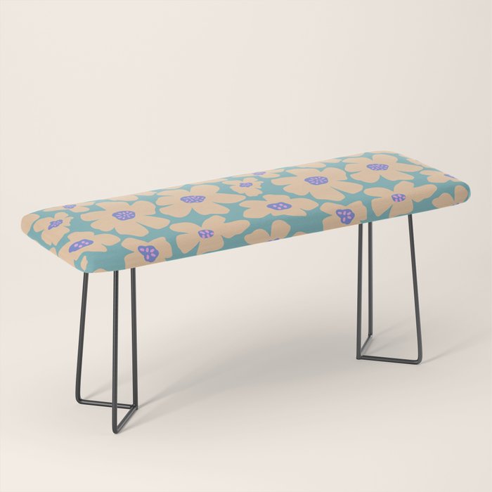 Retro Daisy - Turquoise, Very Peri, Pink, cream Bench Gallery Image 1