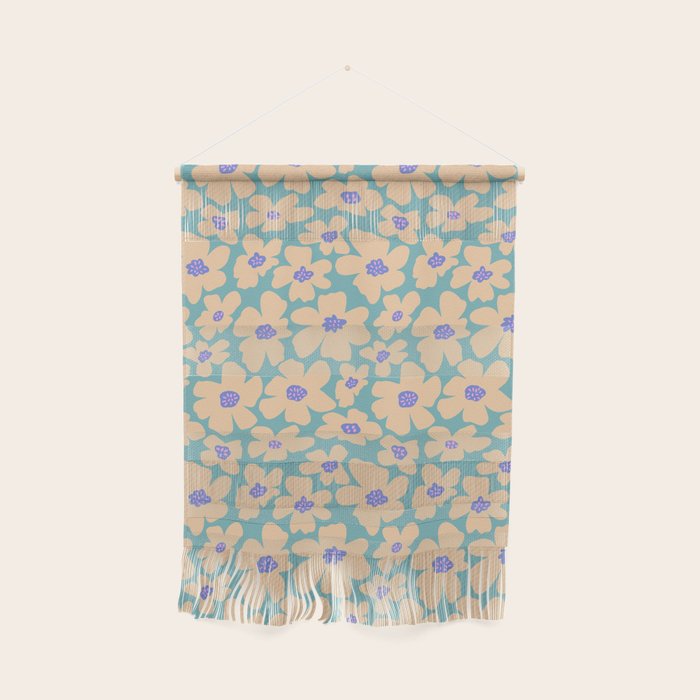 Retro Daisy - Turquoise, Very Peri, Pink, cream Wall Hanging Gallery Image 1