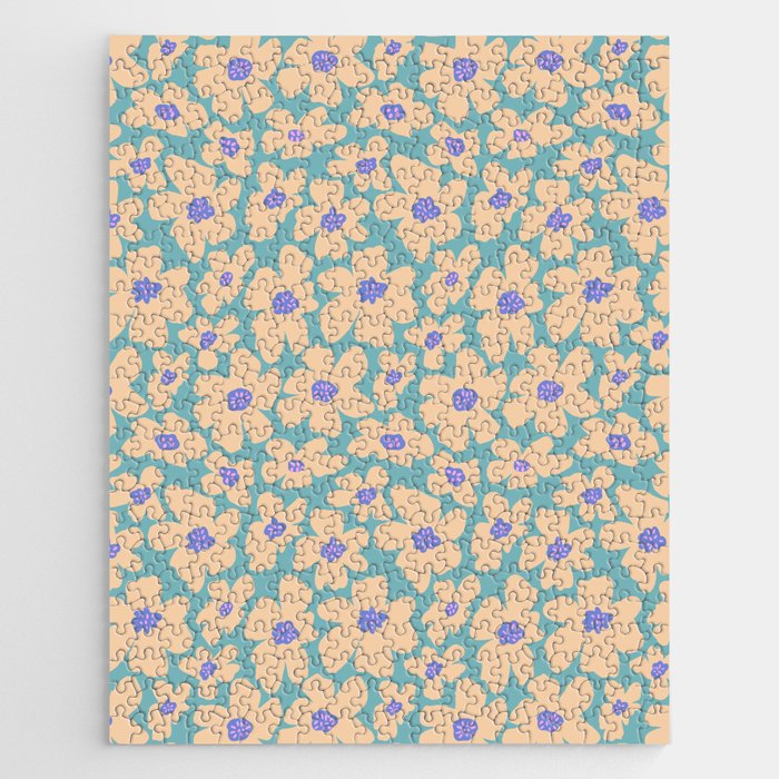 Retro Daisy - Turquoise, Very Peri, Pink, cream Jigsaw Puzzle Gallery Image 1