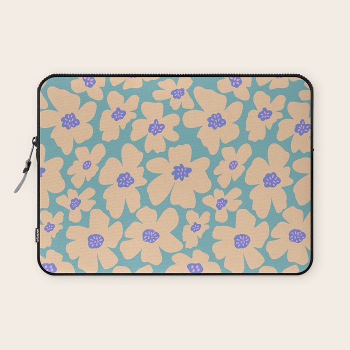 Retro Daisy - Turquoise, Very Peri, Pink, cream Laptop Sleeve Gallery Image 1