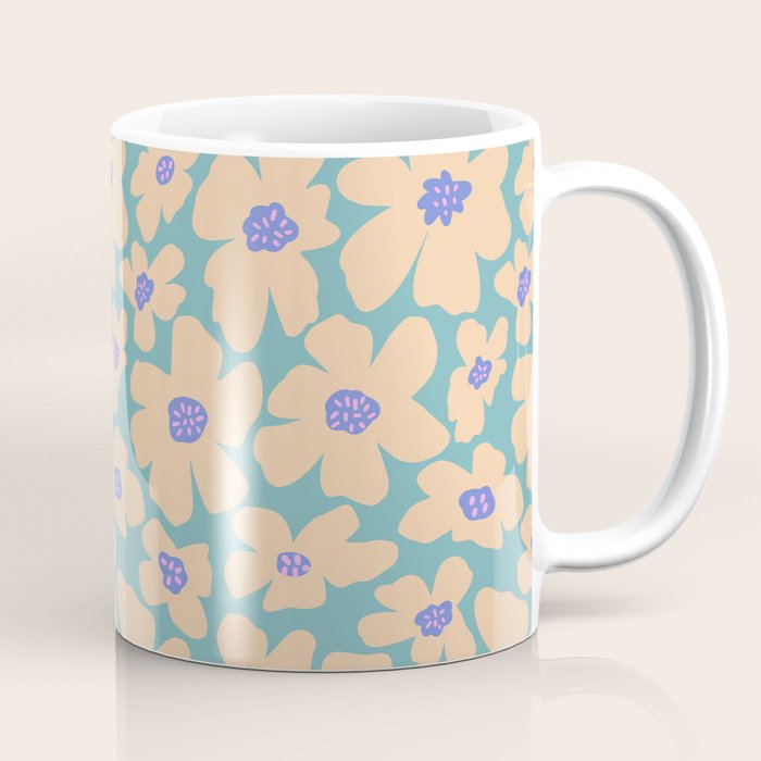 Retro Daisy - Turquoise, Very Peri, Pink, cream Coffee Mug Gallery Image 1