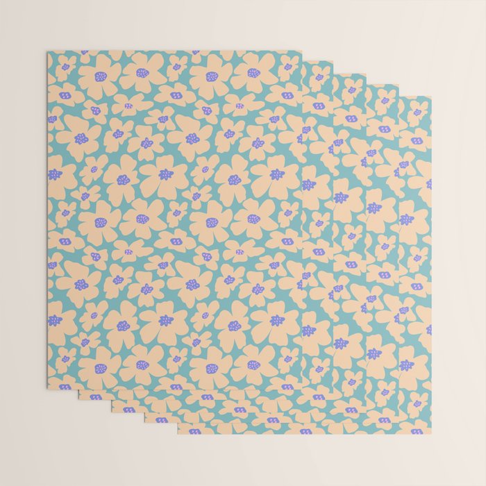 Retro Daisy - Turquoise, Very Peri, Pink, cream Wrapping Paper Gallery Image 3