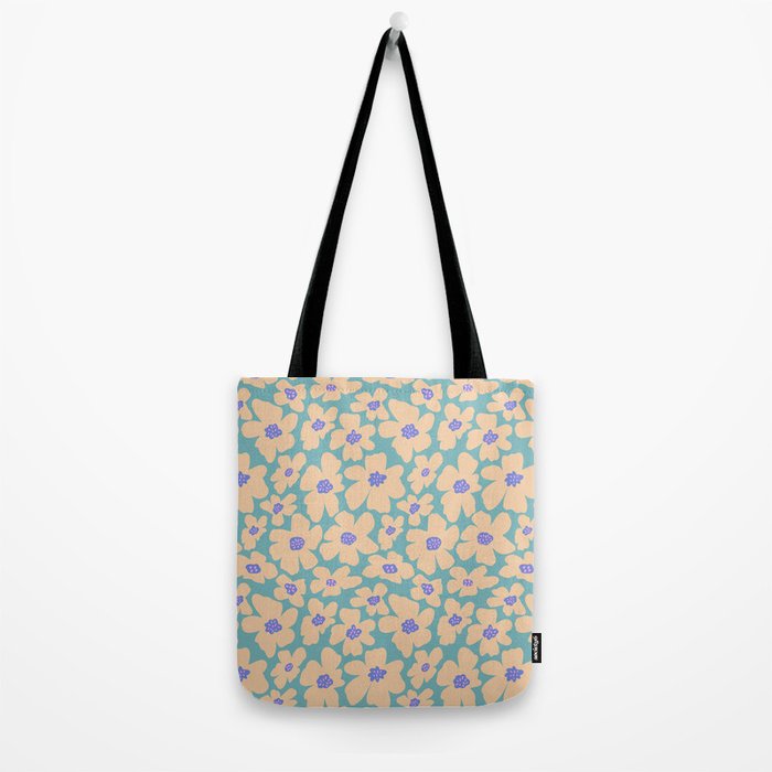 Retro Daisy - Turquoise, Very Peri, Pink, cream Tote Bag Gallery Image 2