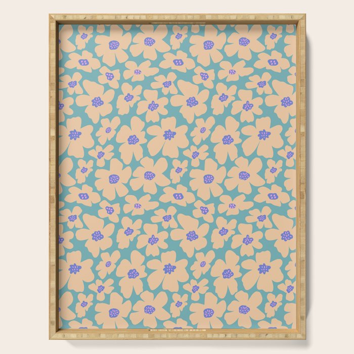 Retro Daisy - Turquoise, Very Peri, Pink, cream Serving Tray Gallery Image 1