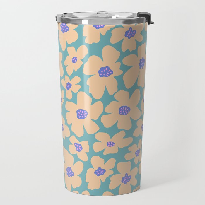 Retro Daisy - Turquoise, Very Peri, Pink, cream Travel Mug Gallery Image 2