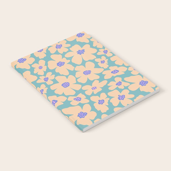 Retro Daisy - Turquoise, Very Peri, Pink, cream Notebook Gallery Image 1