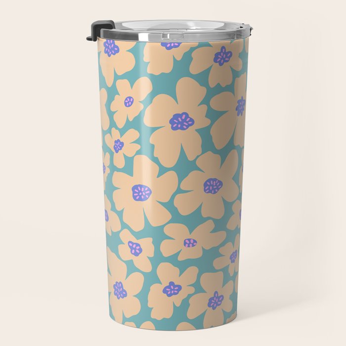 Retro Daisy - Turquoise, Very Peri, Pink, cream Travel Mug Gallery Image 3