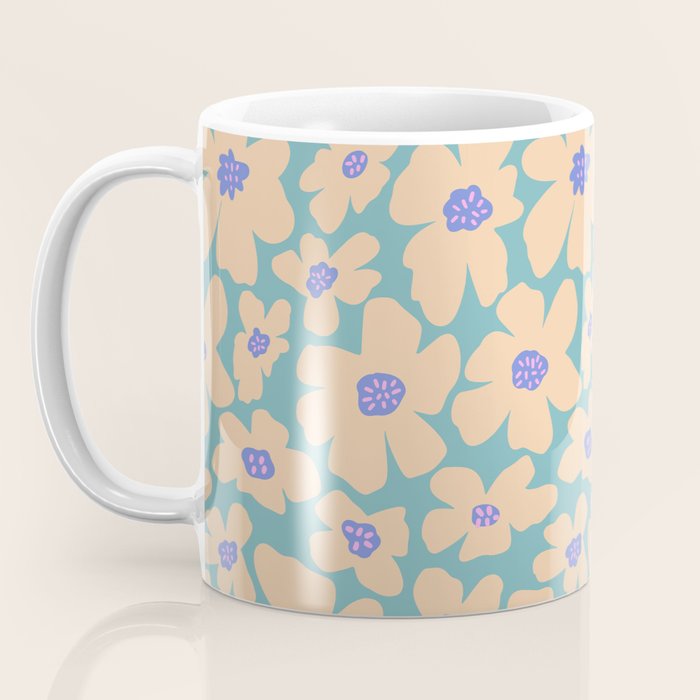 Retro Daisy - Turquoise, Very Peri, Pink, cream Coffee Mug Gallery Image 3