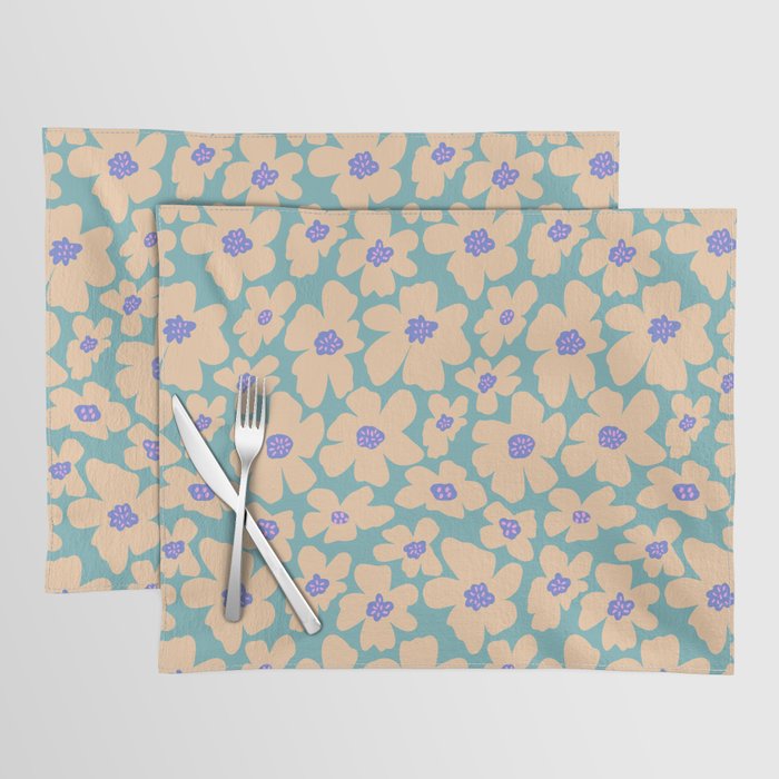 Retro Daisy - Turquoise, Very Peri, Pink, cream Placemat Gallery Image 1