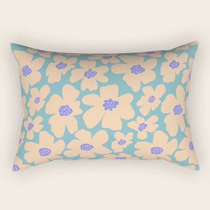 Retro Daisy - Turquoise, Very Peri, Pink, cream Rectangular Pillow Gallery Image 2