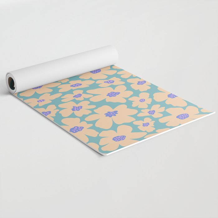 Retro Daisy - Turquoise, Very Peri, Pink, cream Yoga Mat Gallery Image 2