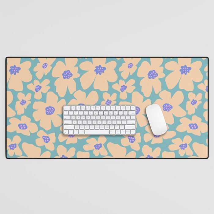 Retro Daisy - Turquoise, Very Peri, Pink, cream Desk Mat Gallery Image 1