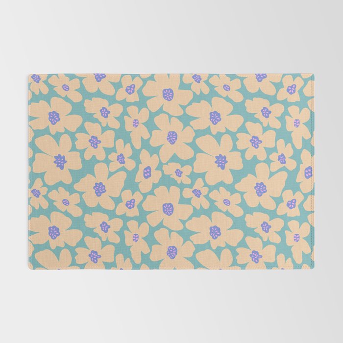 Retro Daisy - Turquoise, Very Peri, Pink, cream Rug Gallery Image 2