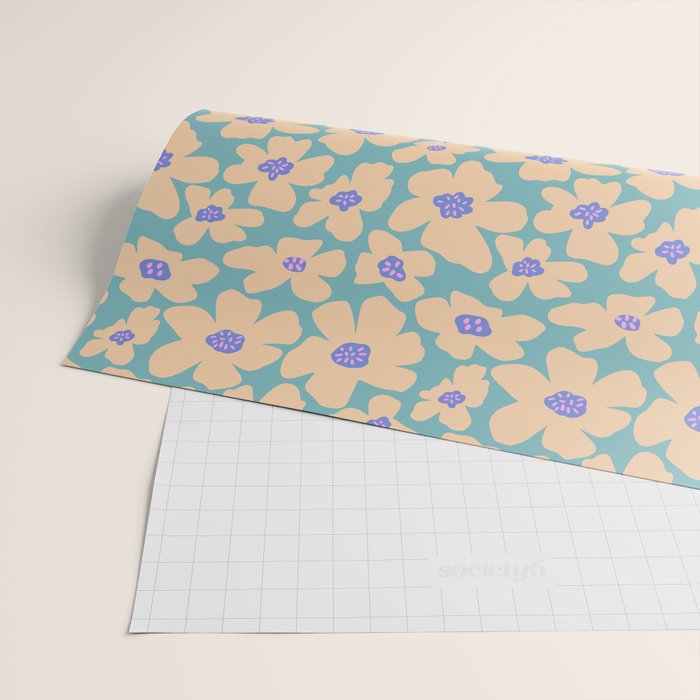 Retro Daisy - Turquoise, Very Peri, Pink, cream Wrapping Paper Gallery Image 2