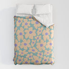 Retro Daisy - Turquoise, Very Peri, Pink, cream Duvet Cover Gallery Image 6