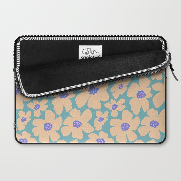 Retro Daisy - Turquoise, Very Peri, Pink, cream Laptop Sleeve Gallery Image 2
