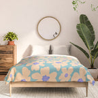 Retro Daisy - Turquoise, Very Peri, Pink, cream Comforter Gallery Image 3