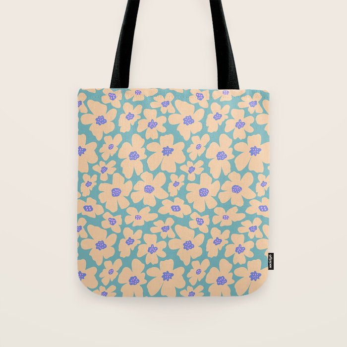 Retro Daisy - Turquoise, Very Peri, Pink, cream Tote Bag Gallery Image 1