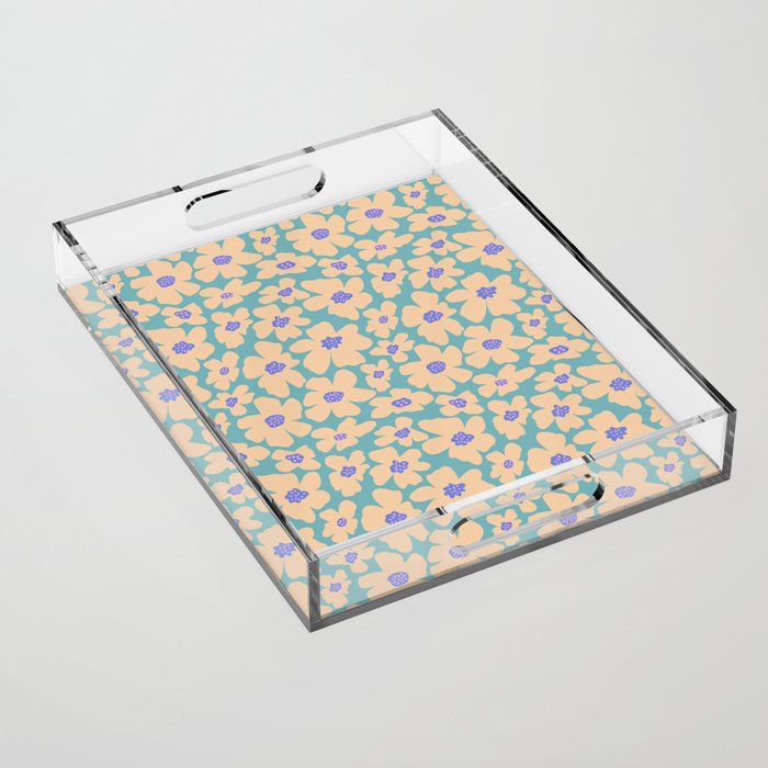 Retro Daisy - Turquoise, Very Peri, Pink, cream Acrylic Tray Gallery Image 1