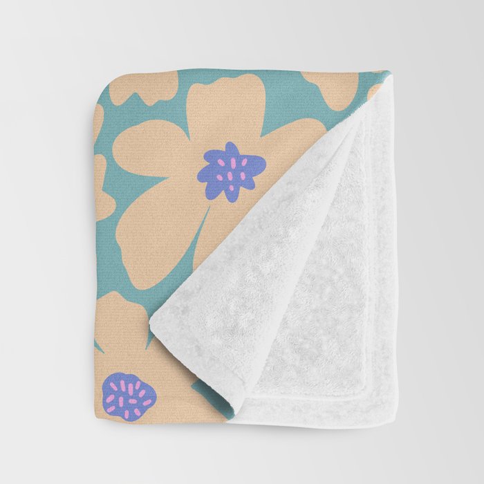 Retro Daisy - Turquoise, Very Peri, Pink, cream Throw Blanket Gallery Image 3