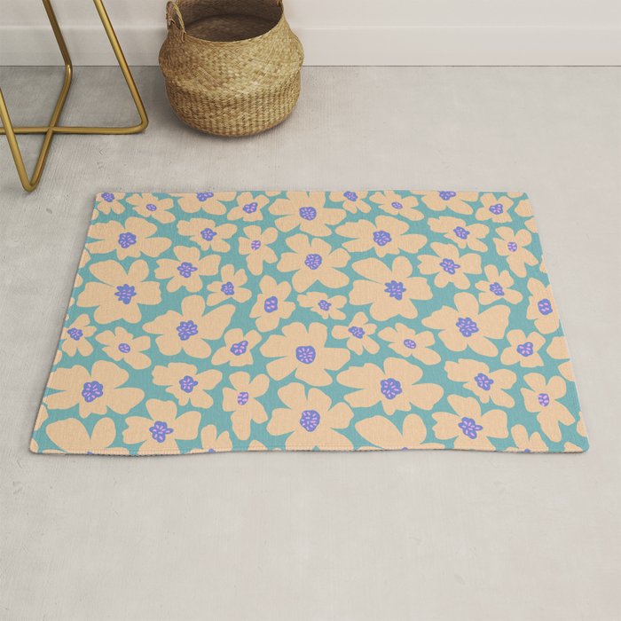 Retro Daisy - Turquoise, Very Peri, Pink, cream Rug Gallery Image 1