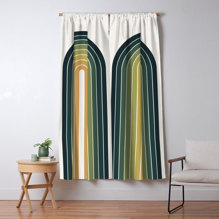 Gradient Arch XXVI Green Tones Mid Century Modern Rainbow Window Curtain Gallery Image 5