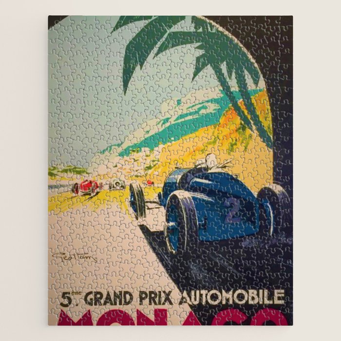 Vintage 1933 Monaco Grand Prix Car Advertisement Poster by Geo Ham Jigsaw Puzzle Gallery Image 1