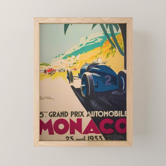 Vintage 1933 Monaco Grand Prix Car Advertisement Poster by Geo Ham Mini Art Print Gallery Image 1