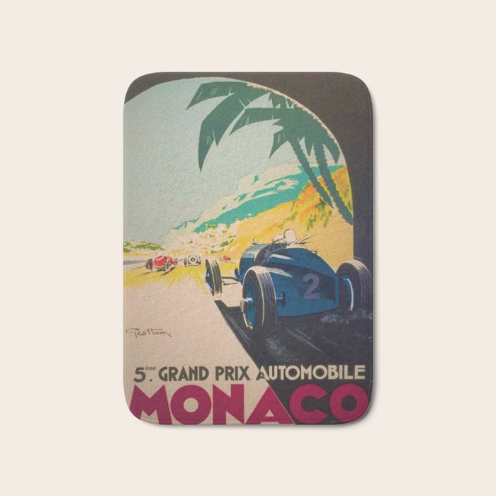 Vintage 1933 Monaco Grand Prix Car Advertisement Poster by Geo Ham Bath Mat Gallery Image 1