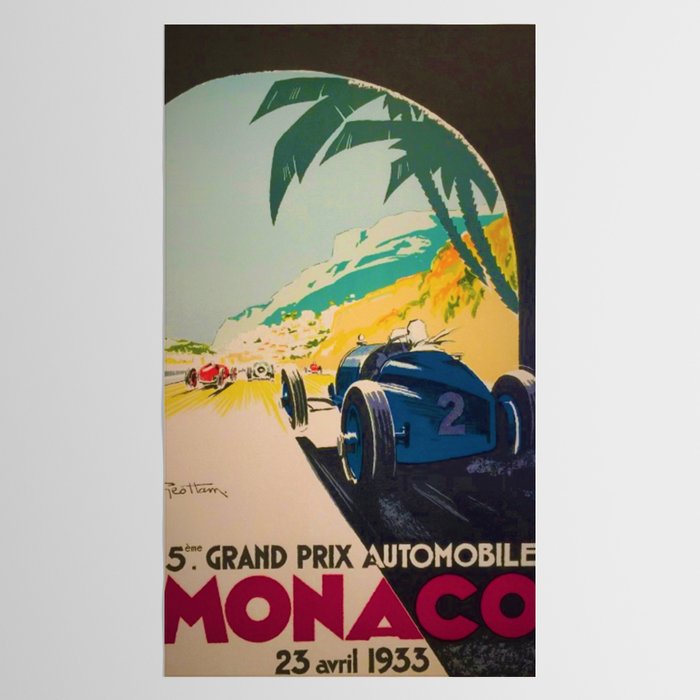 Vintage 1933 Monaco Grand Prix Car Advertisement Poster by Geo Ham Tablecloth Gallery Image 2