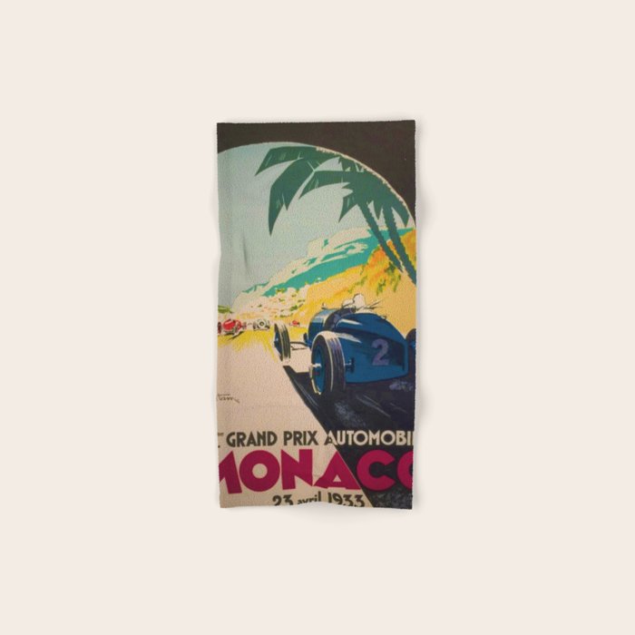 Vintage 1933 Monaco Grand Prix Car Advertisement Poster by Geo Ham Bath Towel Gallery Image 1