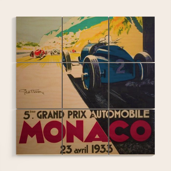 Vintage 1933 Monaco Grand Prix Car Advertisement Poster by Geo Ham Wood Wall Art Gallery Image 1