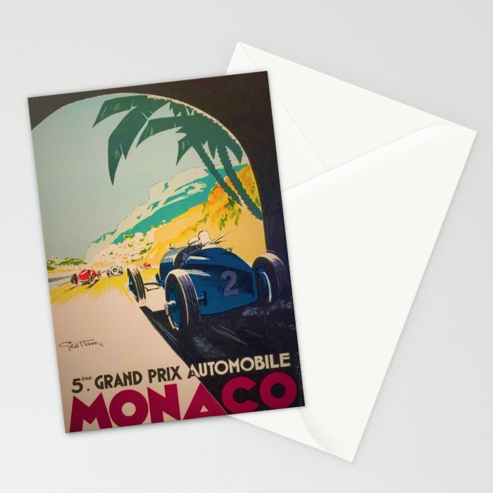 Vintage 1933 Monaco Grand Prix Car Advertisement Poster by Geo Ham Stationery Card Gallery Image 2