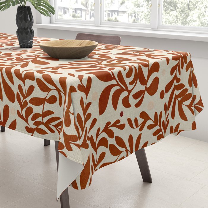 abstract retro shapes earthy leaves red Tablecloth Gallery Image 3